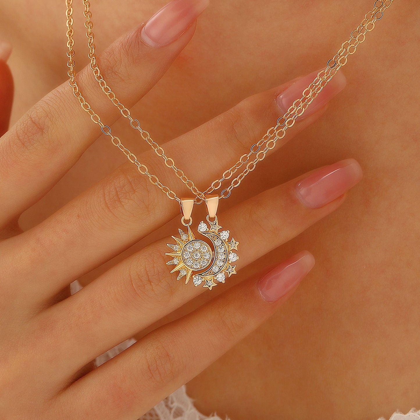 2pcs Necklace Sun And Moon Magnetic
