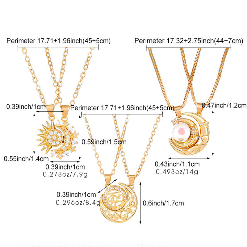 2pcs Necklace Sun And Moon Magnetic