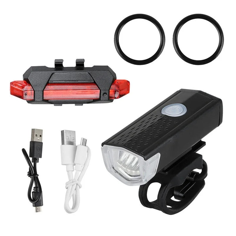 Ensemble d'éclairage de vélo rechargeable USB à LED, phare avant et arrière pour VTT, vélo de route, lampe torche, éclairage de cyclisme, accessoires de cyclisme