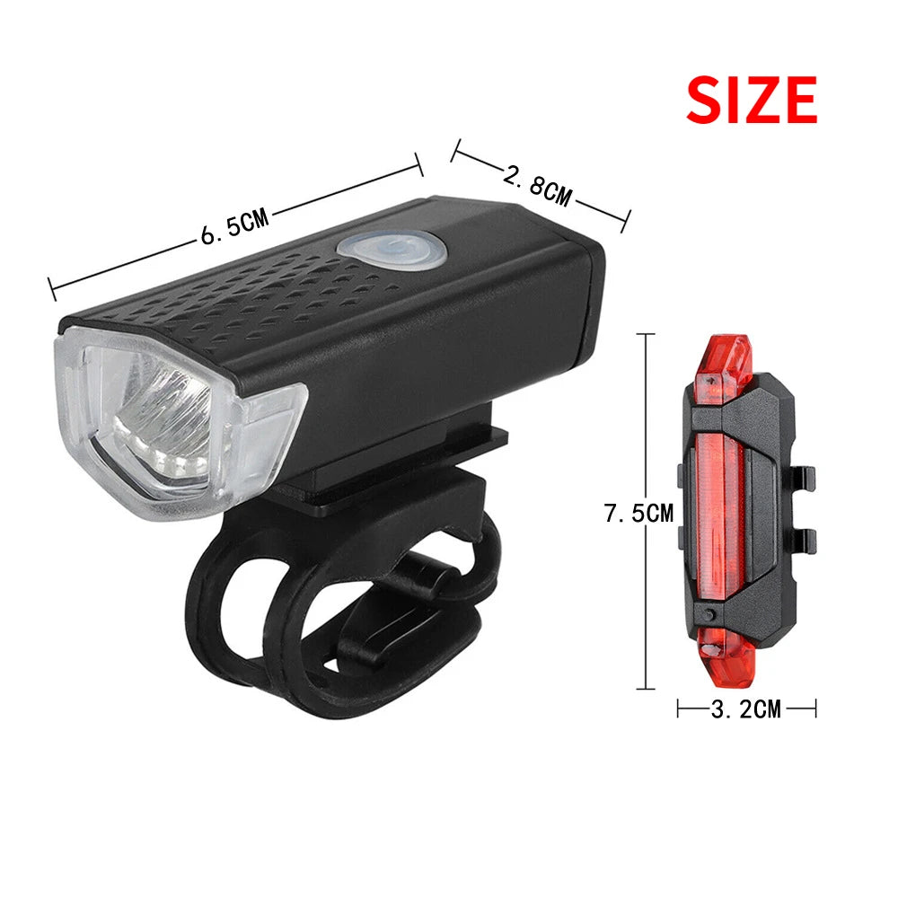 Ensemble d'éclairage de vélo rechargeable USB à LED, phare avant et arrière pour VTT, vélo de route, lampe torche, éclairage de cyclisme, accessoires de cyclisme