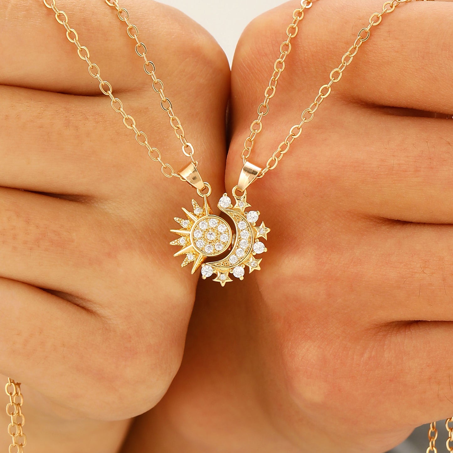 2pcs Necklace Sun And Moon Magnetic