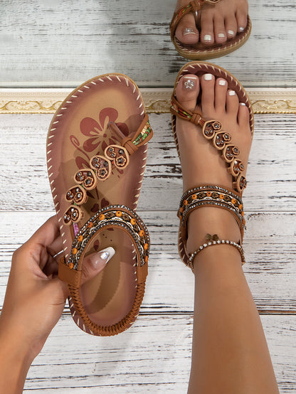 Summer Fashion Flowers Flat Beach Shoes For Women