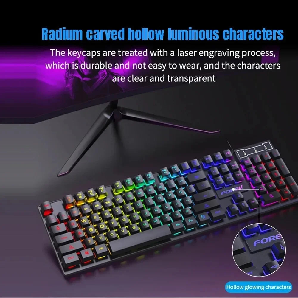Clavier mécanique rétroéclairé 104 touches, clavier de jeu filaire, étanche, lumineux, ensemble clavier et souris pour PC, ordinateur portable, bureau