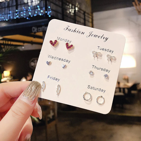 New S925 Silver Needle Stud Earrings Set