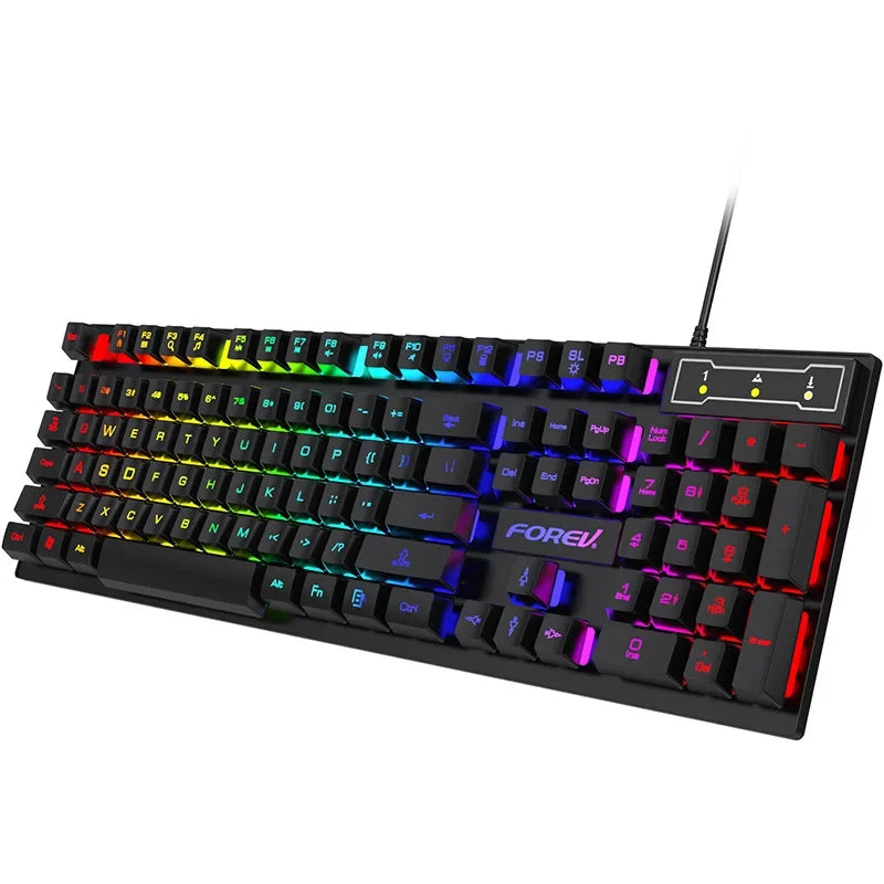 Clavier mécanique rétroéclairé 104 touches, clavier de jeu filaire, étanche, lumineux, ensemble clavier et souris pour PC, ordinateur portable, bureau