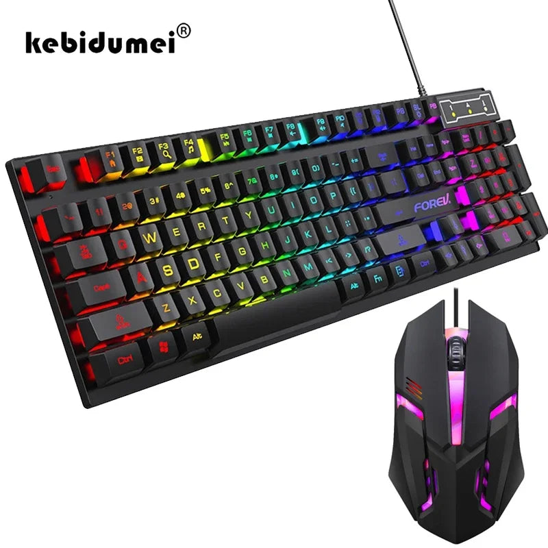 Clavier mécanique rétroéclairé 104 touches, clavier de jeu filaire, étanche, lumineux, ensemble clavier et souris pour PC, ordinateur portable, bureau