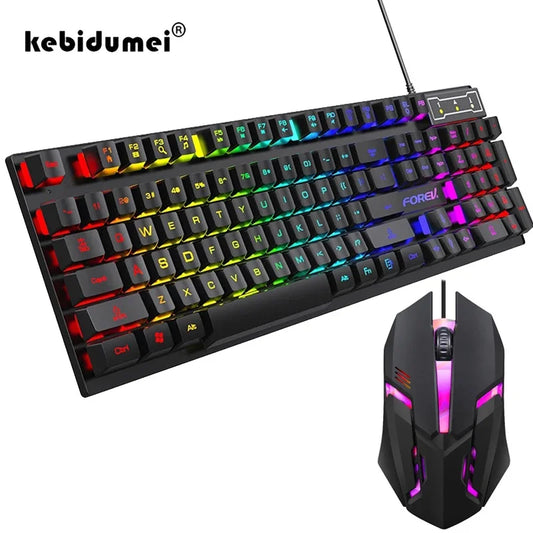 Clavier mécanique rétroéclairé 104 touches, clavier de jeu filaire, étanche, lumineux, ensemble clavier et souris pour PC, ordinateur portable, bureau